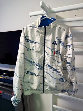 adidas White & Blue Italia Windbreaker Jacket